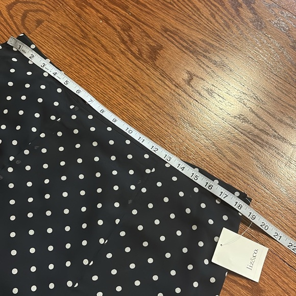 NWT LIZ & CO black polka dots fit flare 1/2 pleated skirt lined side zipper 16 - Picture 9 of 11